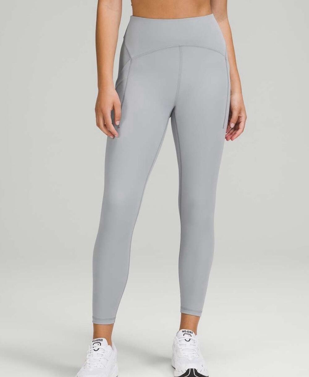 Lululemon Power Thru High Rise Tight 25" Size 4 Rhino Grey Pockets Sweat Wicking